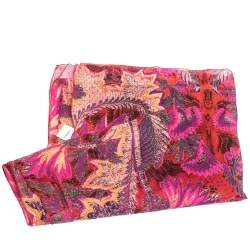 Pre Owned Roberto Cavalli Pink Abstract Floral Foil Printed Silk Stole 