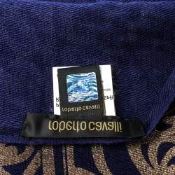 Pre Owned Roberto Cavalli Navy Blue Oriental Foil Print Cashmere Blend Shawl 