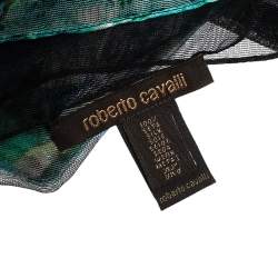 Pre Owned Roberto Cavalli Green Floral Printed Silk Tulle Stole