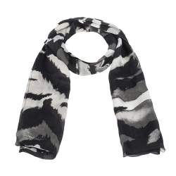 Pre Owned Roberto Cavalli Monochrome Abstract Animal Print Silk Scarf