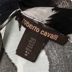 Pre Owned Roberto Cavalli Monochrome Abstract Animal Print Silk Scarf