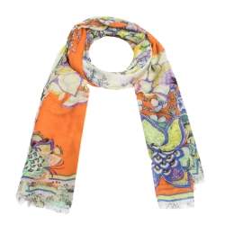 مملوكة مسبقًا وشاح روبرتو كافالي مودال مطبوع مورد برتقالي  