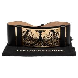 Pre Owned حزام روبرتو كافالي لوحة معدن نقشة النمر جلد أسود 75 سم