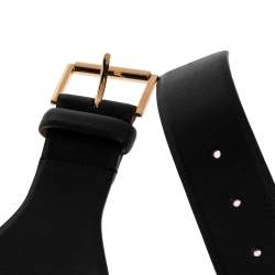 Pre Owned حزام روبرتو كافالي لوحة معدن نقشة النمر جلد أسود 75 سم