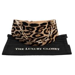 Pre Owned Roberto Cavalli Brown Leopard Print Calfhair Snake Head Chain Waist Belt 80CM