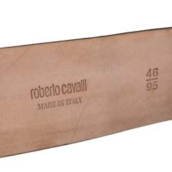 Pre Owned Roberto Cavalli Black Suede Crystal Embellished Panther Head Buckle Belt 95CM