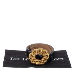 مملوكة مسبقًا Roberto Cavalli Dark Green Patent Leather Snake Buckle Belt Size 85
