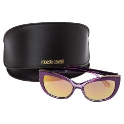 Pre Owned Roberto Cavalli Purple/Gold Mirror 888S Mekbuda Cat Eye Sunglasses