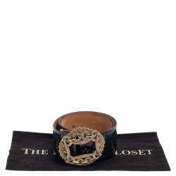 مملوكة مسبقًا Roberto Cavalli Petroleum Green Patent Leather Buckle Embellished Wide Belt 90CM