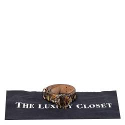 Pre Owned حزام روبرتو كافالي إبزيم شعار جلد ثعبان بني 90 سم