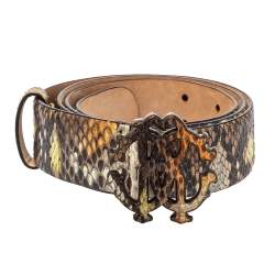 Pre Owned حزام روبرتو كافالي إبزيم شعار جلد ثعبان بني 90 سم