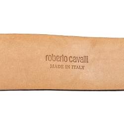 Pre Owned حزام روبرتو كافالي إبزيم شعار جلد ثعبان بني 90 سم