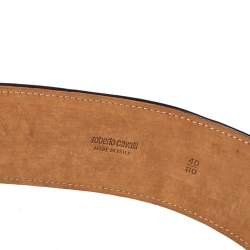 Pre Owned Roberto Cavalli Brown Leopard Print Canvas and Leather Waist Belt 80 CM
