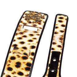 Pre Owned Roberto Cavalli Brown Leopard Print Canvas and Leather Waist Belt 80 CM