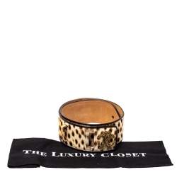 Pre Owned Roberto Cavalli Brown Leopard Print Canvas and Leather Waist Belt 80 CM