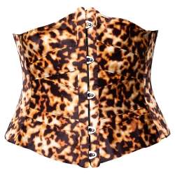 Pre Owned Roberto Cavalli Brown Leopard Printed Silk Corset Belt S