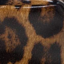 Roberto Cavalli Beige/Brown Leopard Print Patent Leather Cosmetic Pouch