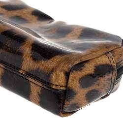 Roberto Cavalli Beige/Brown Leopard Print Patent Leather Cosmetic Pouch