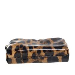 Roberto Cavalli Beige/Brown Leopard Print Patent Leather Cosmetic Pouch