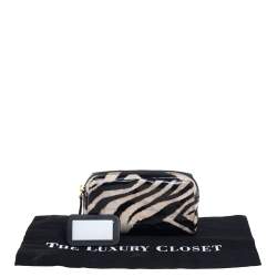 Pre Owned Roberto Cavalli Black/Beige Zebra Print Patent Leather Cosmetic Pouch