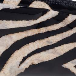 Pre Owned Roberto Cavalli Black/Beige Zebra Print Patent Leather Cosmetic Pouch