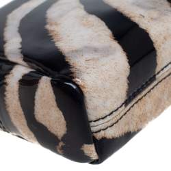 Pre Owned Roberto Cavalli Black/Beige Zebra Print Patent Leather Cosmetic Pouch