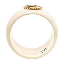 Pre Owned Roberto Cavalli Cream Resin Logo Medallion Wide Bangle Bracelet