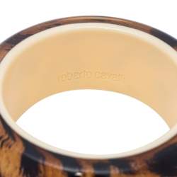 Pre Owned Roberto Cavalli Beige/Black Resin Leopard Print Wide Bangle Bracelet