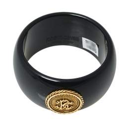 Pre Owned Roberto Cavalli Black Medallion Wide Bangle Bracelet