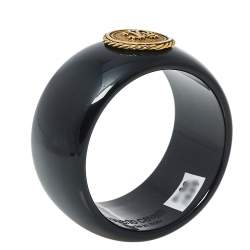 Pre Owned Roberto Cavalli Black Medallion Wide Bangle Bracelet