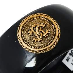 Pre Owned Roberto Cavalli Black Medallion Wide Bangle Bracelet