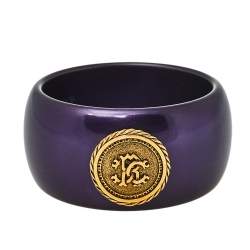 Pre Owned Roberto Cavalli Purple Medallion Wide Bangle Bracelet