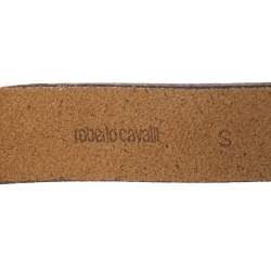 Pre Owned Roberto Cavalli Light Brown Leather Snake Head Crystal Embellished Buckle Waist Belt 80CM