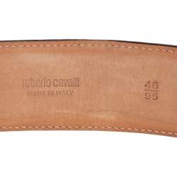 Pre Owned حزام روبرتو كافالي إبزيم سلسلة صدف جلد بيج ميتاليك 95 س م