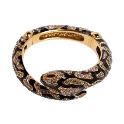 مملوكة مسبقًا Roberto Cavalli Snake Head Crystal Enamel Gold Tone Open Cuff Bracelet