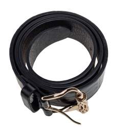 Pre Owned Roberto Cavalli Black Croc Embossed Leather Buckle Belt 105 CM