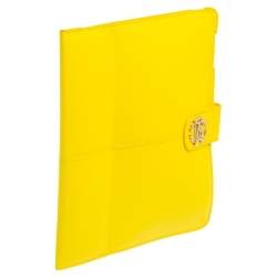 Roberto Cavalli Yellow Leather Logo Buckle Detail Tablet Case