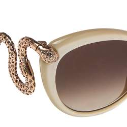 Pre Owned Roberto Cavalli Cream Crystal Embellished/ Brown Gradient Menkab Cat Eye Sunglasses