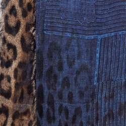 Pre Owned Roberto Cavalli Blue Leopard Print Modal And Cashmere Scarf