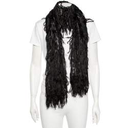 Pre Owned Roberto Cavalli Black Leopard Print Silk Fringed Scarf