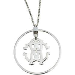 Pre Owned قلادة روبرتو كافالي كريستال فضية اللون بالشعار