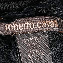 Pre Owned وشاح روبرتو كافالي مودال جاكار مربع نقشة الفهد أسود