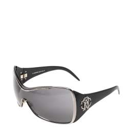 مملوكة مسبقًا Roberto Cavalli Black Celestina Crystal Embellished Shield Sunglasses