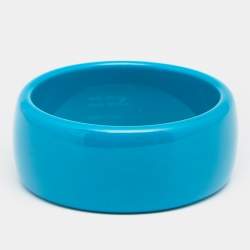 Pre Owned Roberto Cavalli Teal Blue Logo Wide Bangle Bracelet
