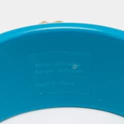 Pre Owned Roberto Cavalli Teal Blue Logo Wide Bangle Bracelet