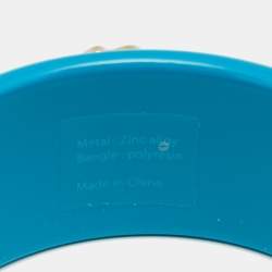 Pre Owned Roberto Cavalli Teal Blue Logo Wide Bangle Bracelet