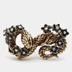 مملوكة مسبقًا Roberto Cavalli Snake Knuckle Enamel Crystal Gold Tone Duster Ring Size 53
