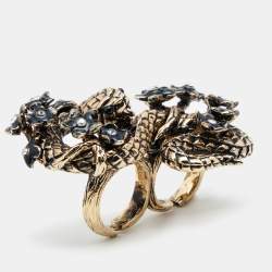 مملوكة مسبقًا Roberto Cavalli Snake Knuckle Enamel Crystal Gold Tone Duster Ring Size 53