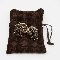 مملوكة مسبقًا Roberto Cavalli Snake Knuckle Enamel Crystal Gold Tone Duster Ring Size 53