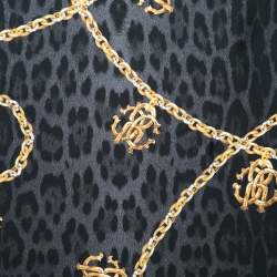 Pre Owned Roberto Cavalli Grey Animal & Chainlink Print Silk Scarf